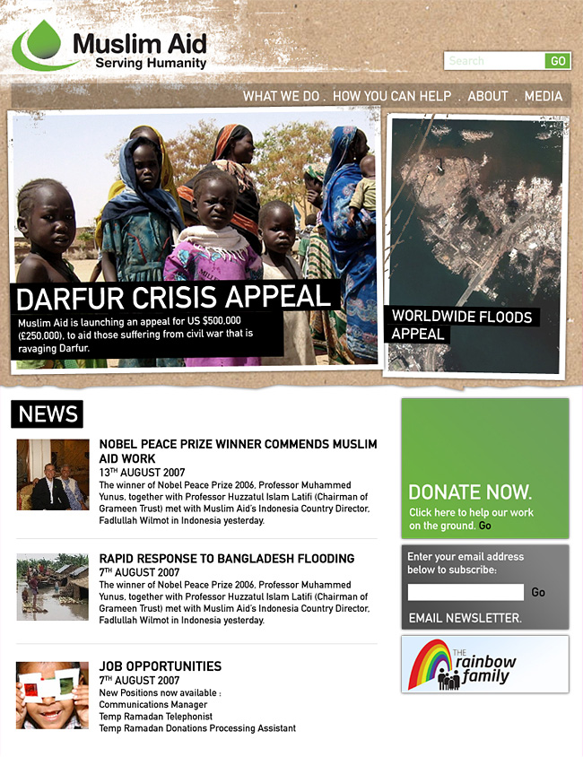 One pitch design variant of Muslim Aid's homepage