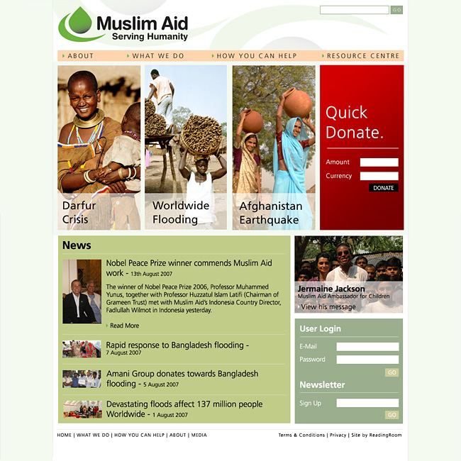 Near finalised version of Muslim Aid's homepage