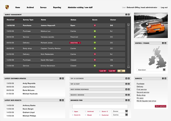 Porsche Customer Center and Database backend User Interface.